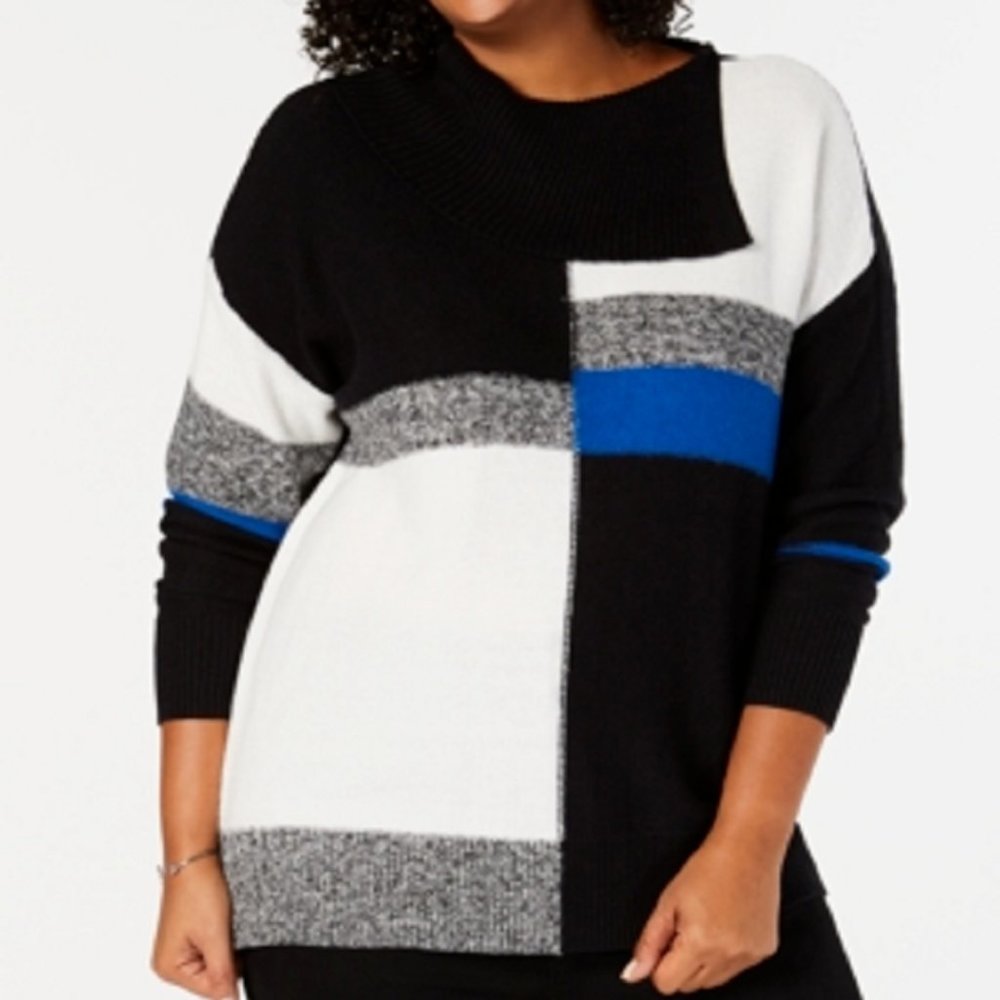 Style & Co Plus Size Colorblock Envelope-Neck Sweater, Size 0X, Retail $69.50